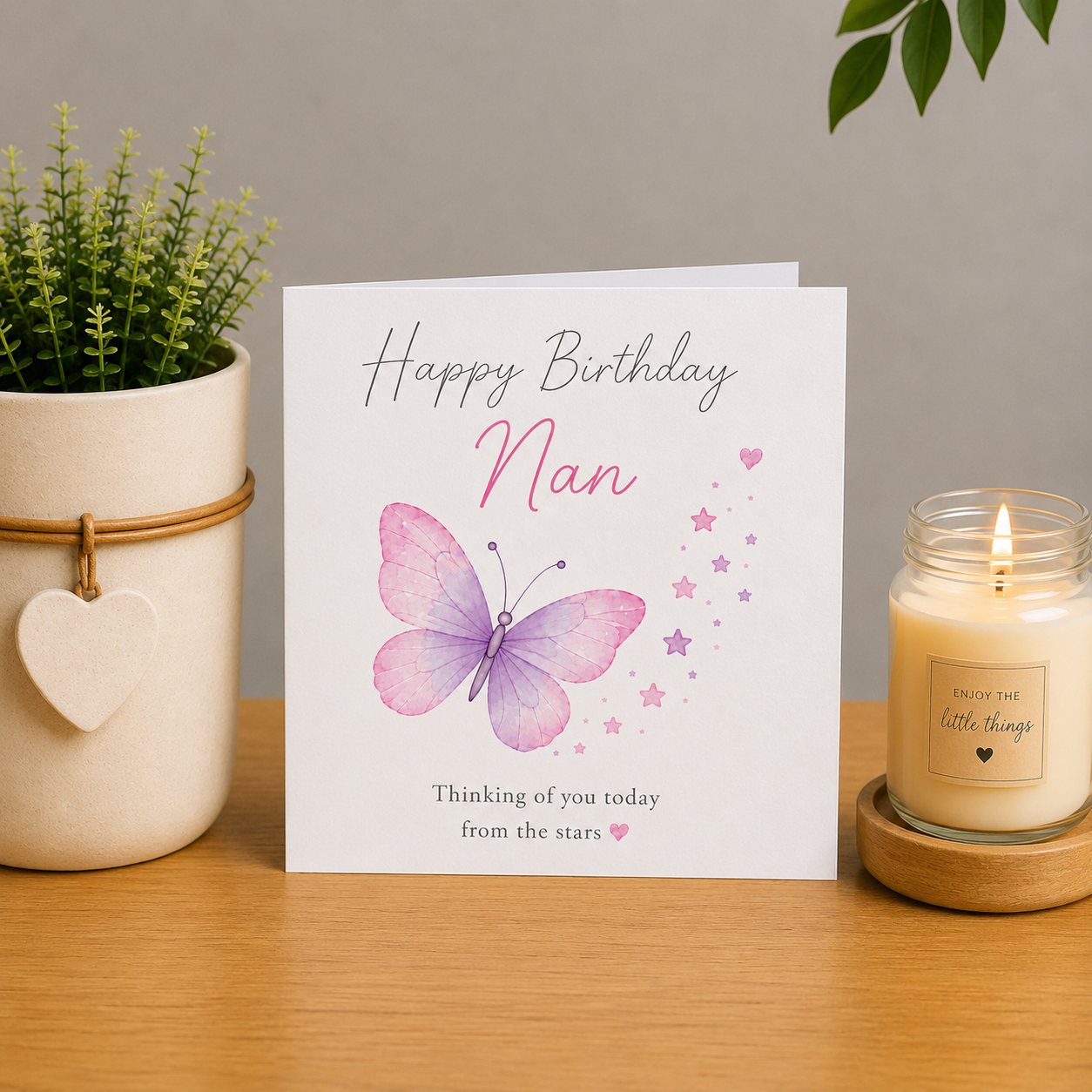 Heavenly Birthday Card for Nan – Pink Butterfly