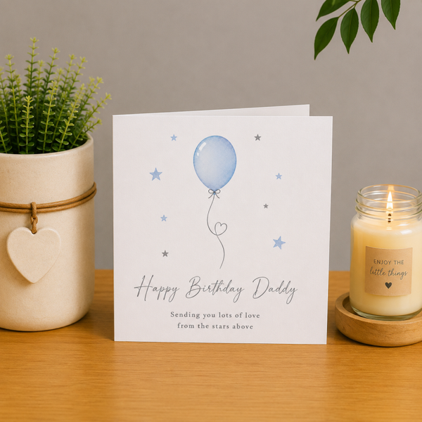 Happy Birthday Daddy Card – Blue Balloon from the Stars