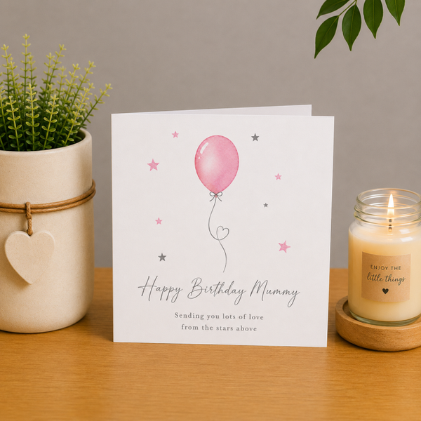 Happy Birthday Mummy Card – Pink Balloon from the Stars