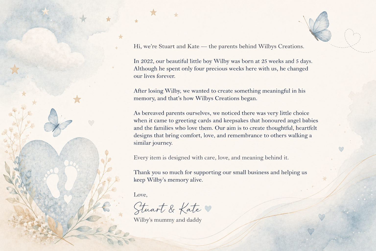 Baby loss remembrance cards by Wilbys Creations