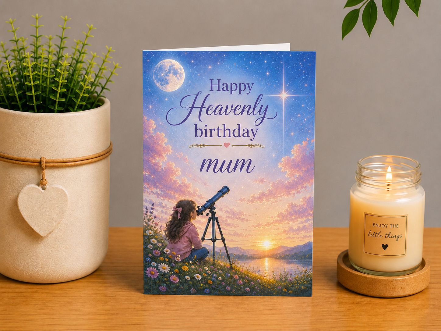 Heavenly Birthday Card for Mum – Daughter Looking to the Stars