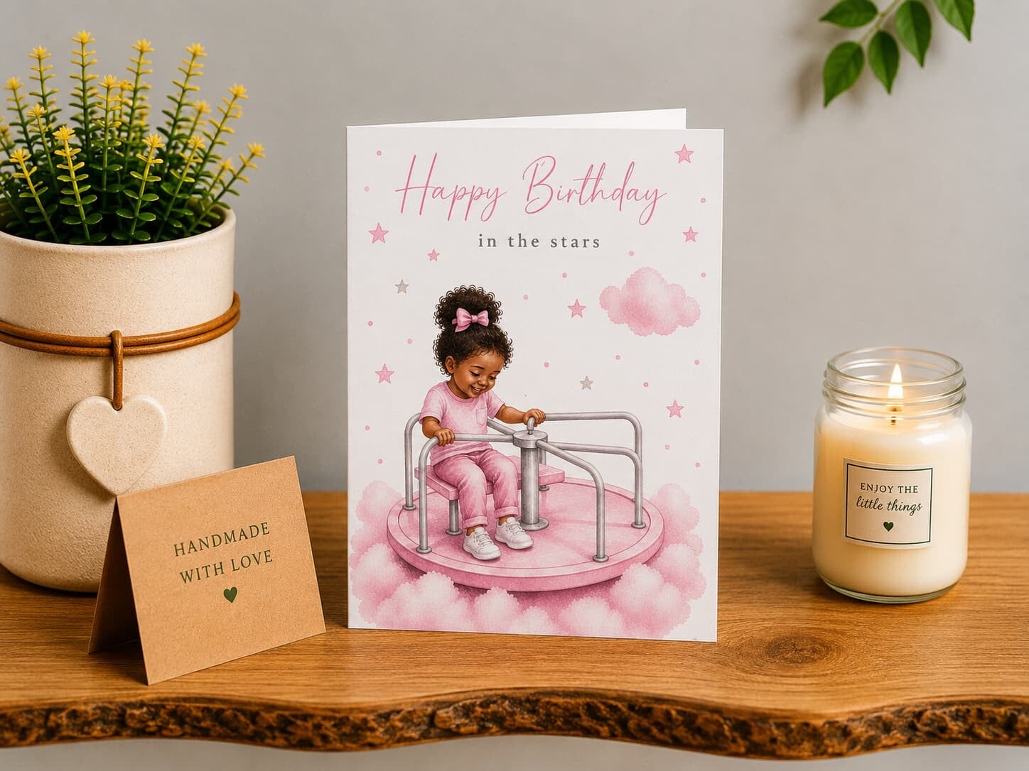 Personalised Heavenly Birthday Card for a Daughter | Girl on Roundabout Birthday in the Stars Card