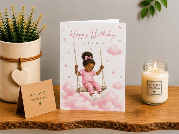 Personalised Heavenly Birthday Card for a Daughter | Girl on Swing Memorial Card