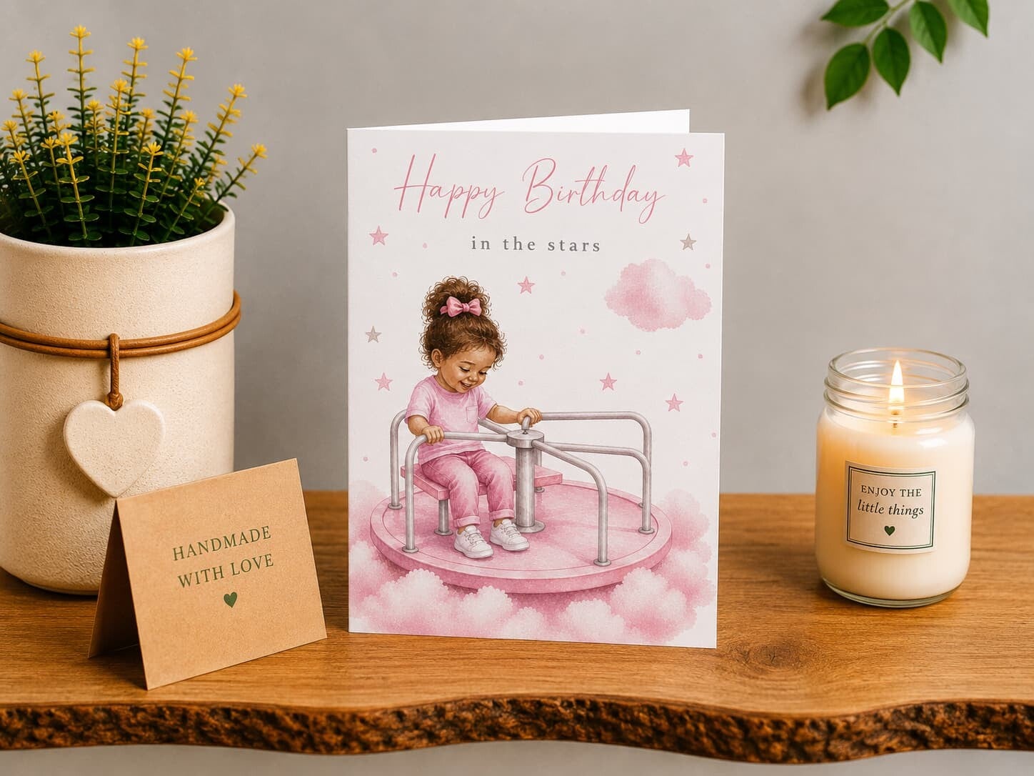Personalised Heavenly Birthday Card for a Daughter | Girl on Roundabout Birthday in the Stars