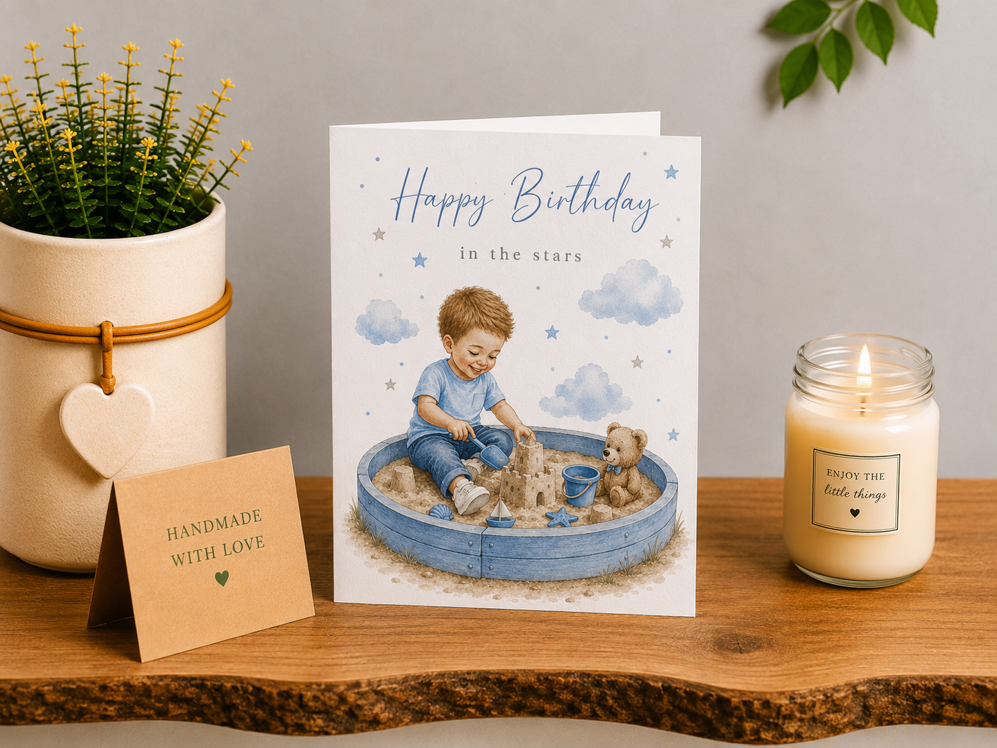 Heavenly Birthday Card for a Little Boy – Sandcastle in the Stars