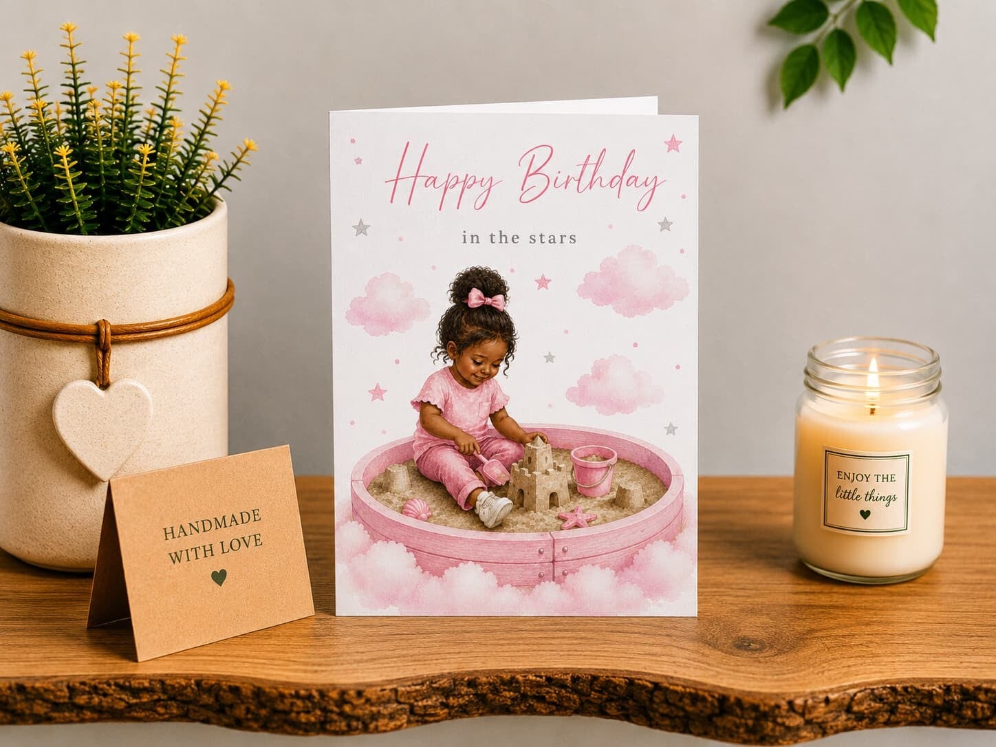 Personalised Heavenly Birthday Card for a Daughter | Girl Playing in Sandpit | Birthday in the Stars