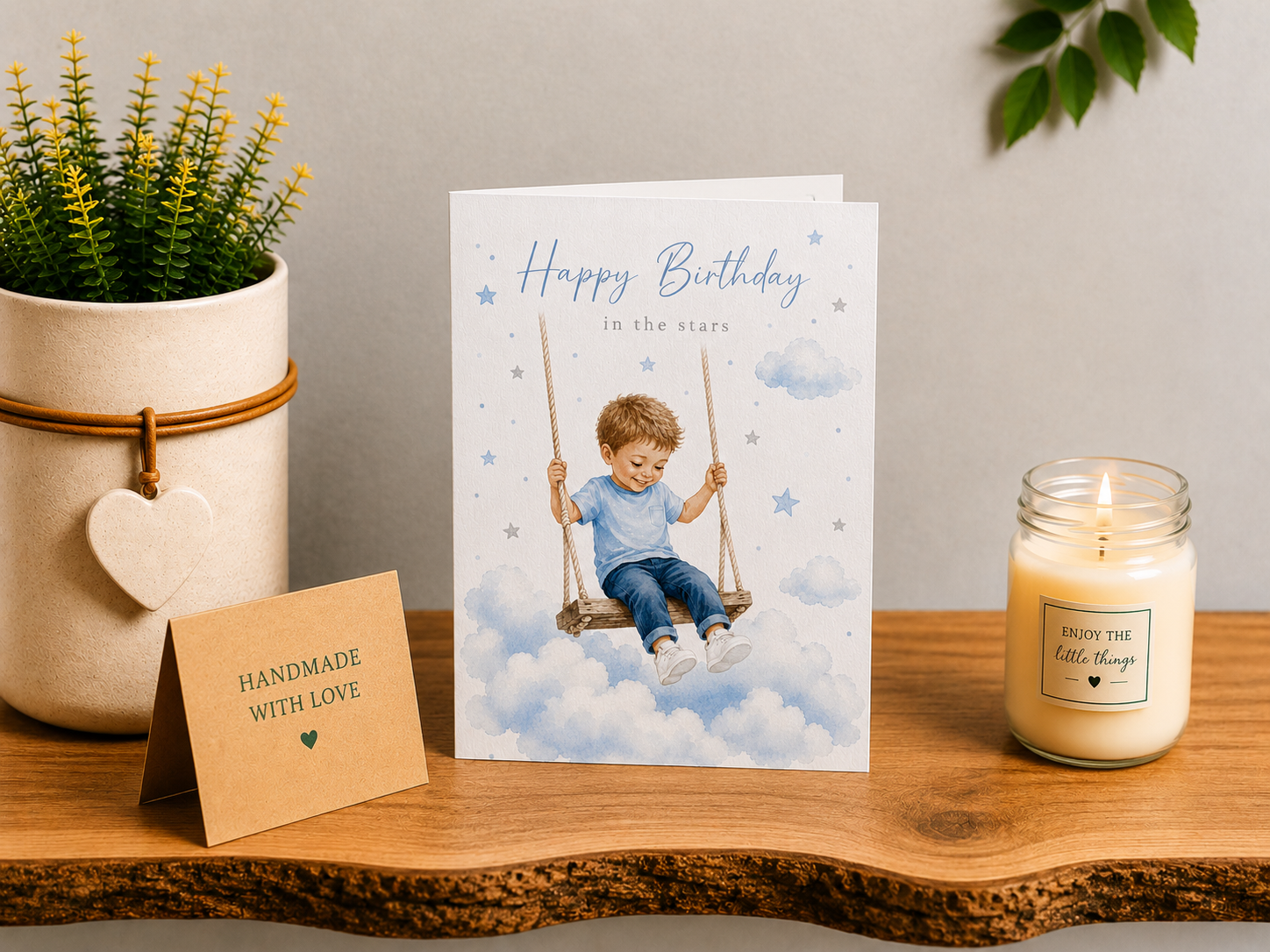 Personalised Heavenly Birthday Card for a Son | Swing in the Stars Remembrance Card