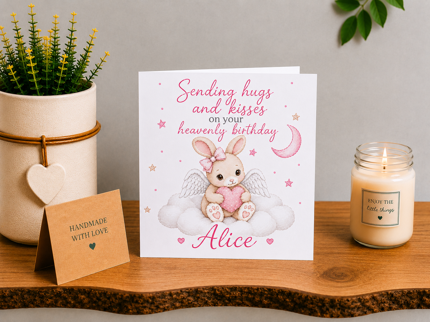 Personalised Heavenly Birthday Card for a Daughter | Bunny Remembrance Card | 6x6 Square Card