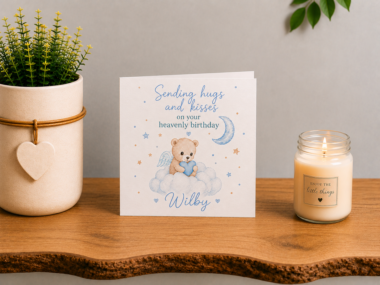 Personalised Heavenly Birthday Card for a Son | Baby Loss Remembrance Card | Teddy Bear on a Cloud