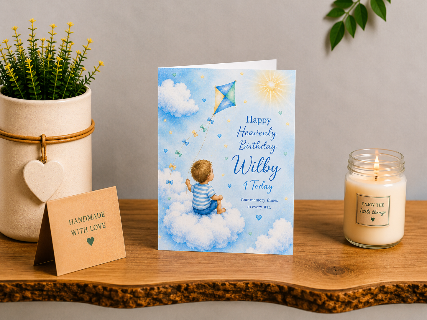 Personalised Heavenly Birthday Card for a Son – Boy Flying a Kite