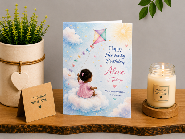 Personalised Heavenly Birthday Card for a Daughter – Girl with Kite