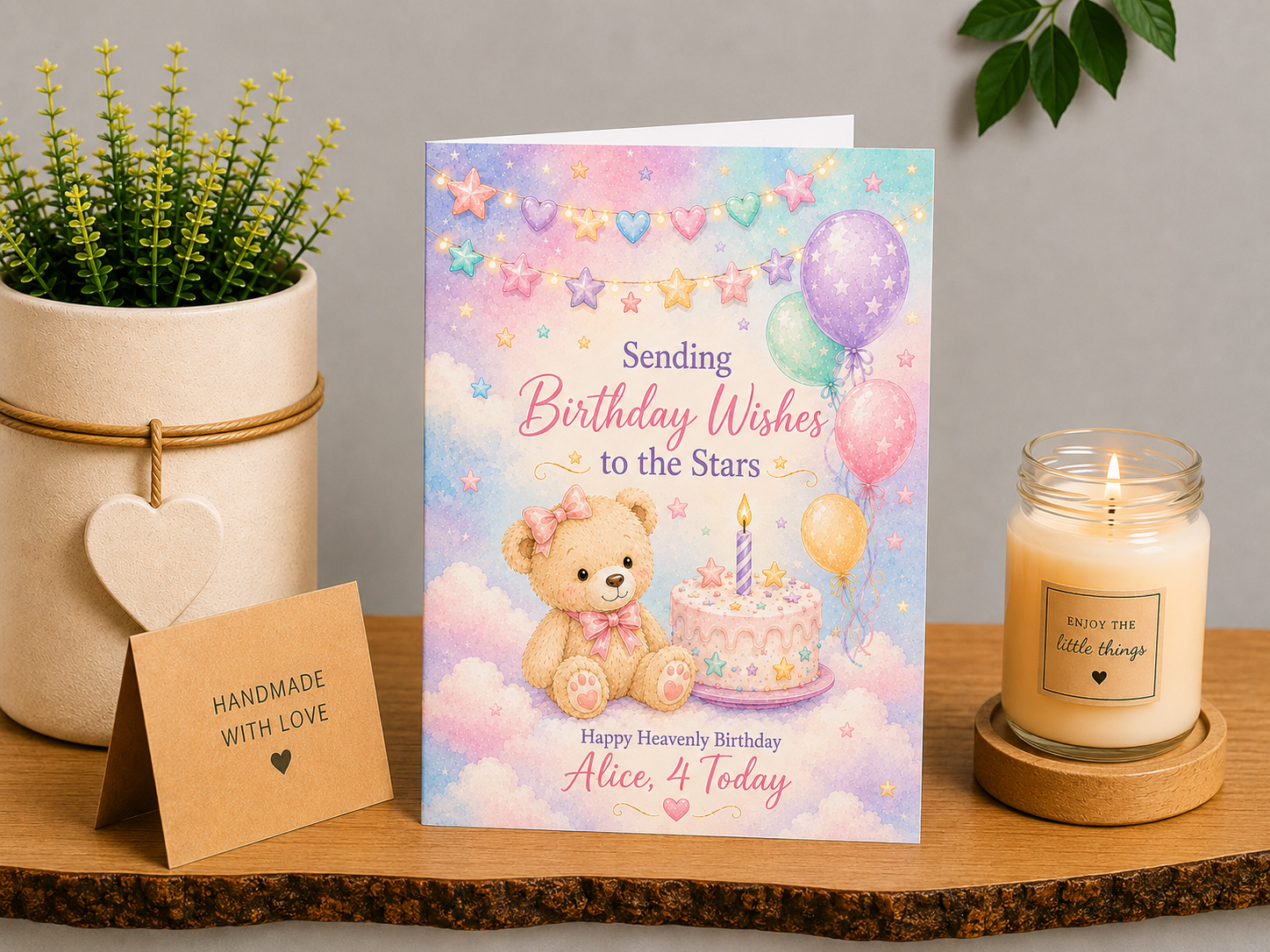Personalised Heavenly Birthday Card for a Daughter – Teddy Bear