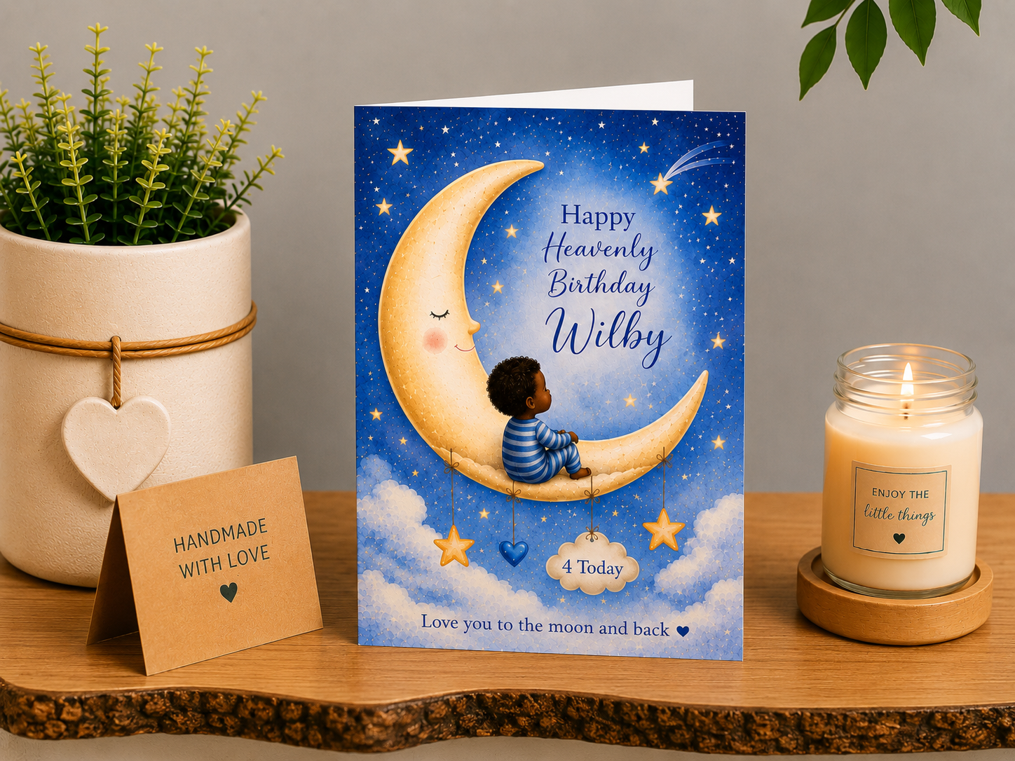 Personalised Happy Heavenly Birthday Moon Card