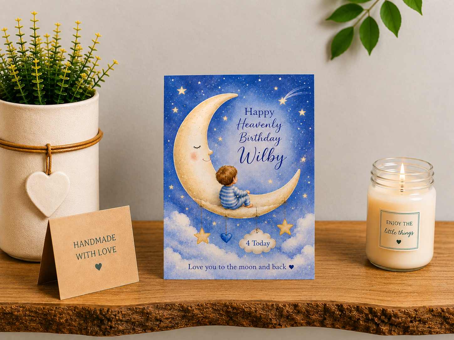 Personalised Happy Heavenly Birthday Moon Card