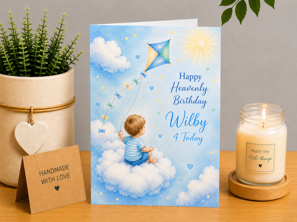 Personalised Heavenly Birthday Card – Boy with Kite