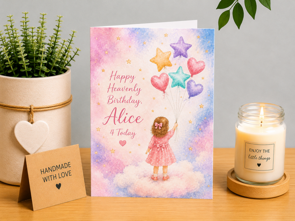 Personalised Heavenly Birthday Card for a Girl – Star Balloons