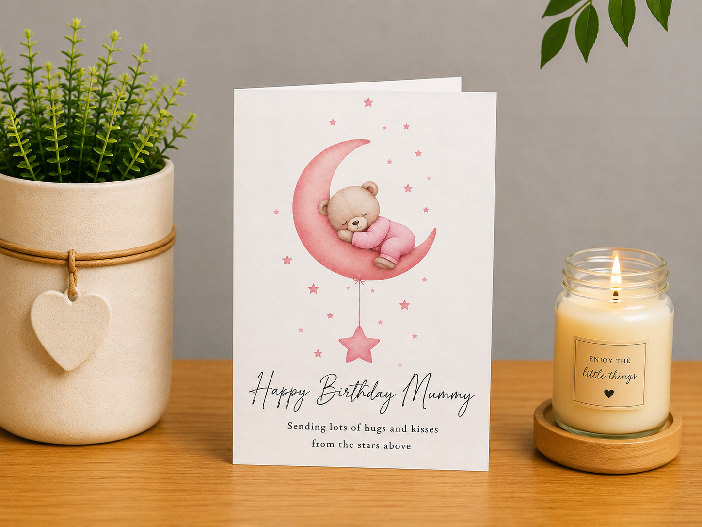 Birthday Card for Mummy – Teddy on a Pink Moon