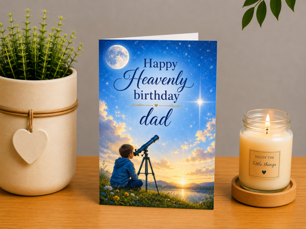 Heavenly Birthday Card for Dad – Son Looking to the Stars