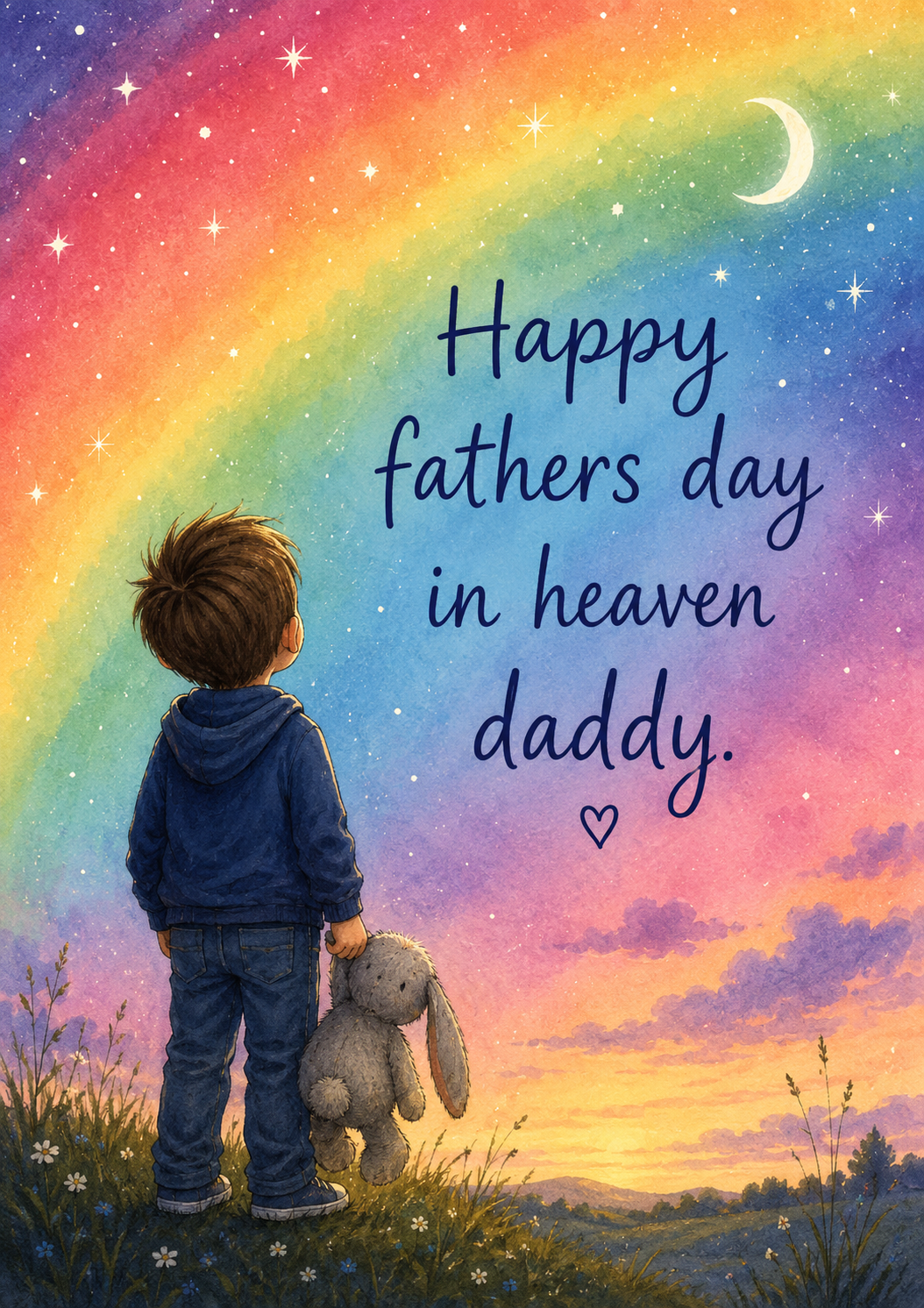 Father’s Day Card for Daddy in Heaven – Boy Under a Rainbow