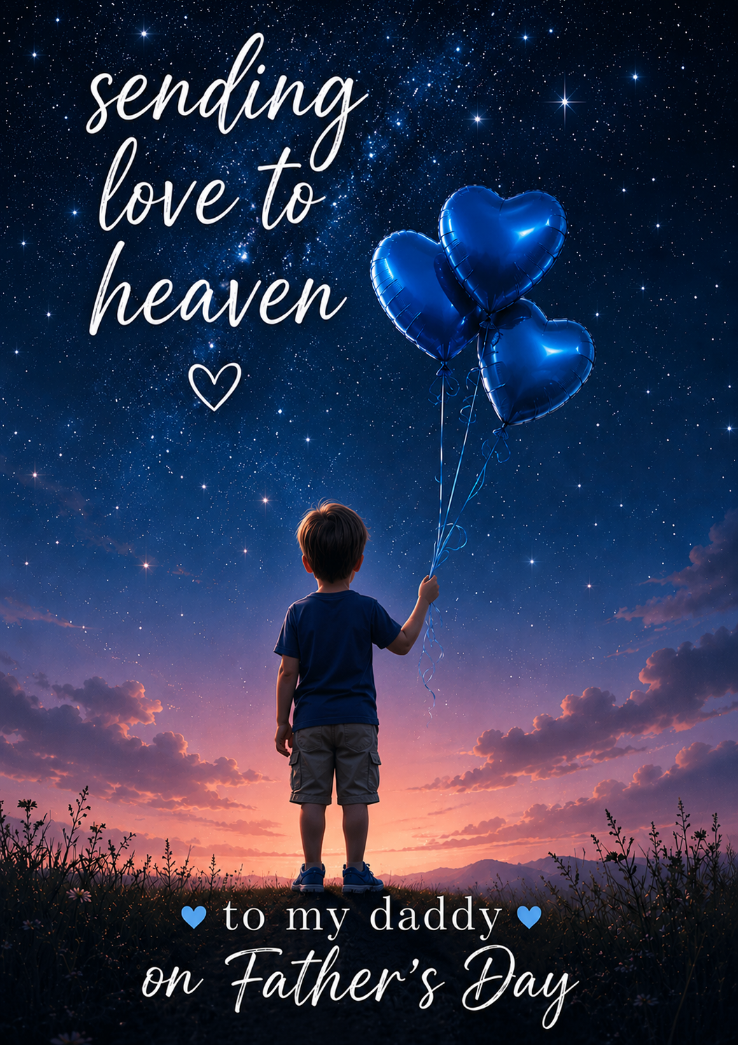 Father’s Day Card for Daddy in Heaven – Blue Heart Balloons