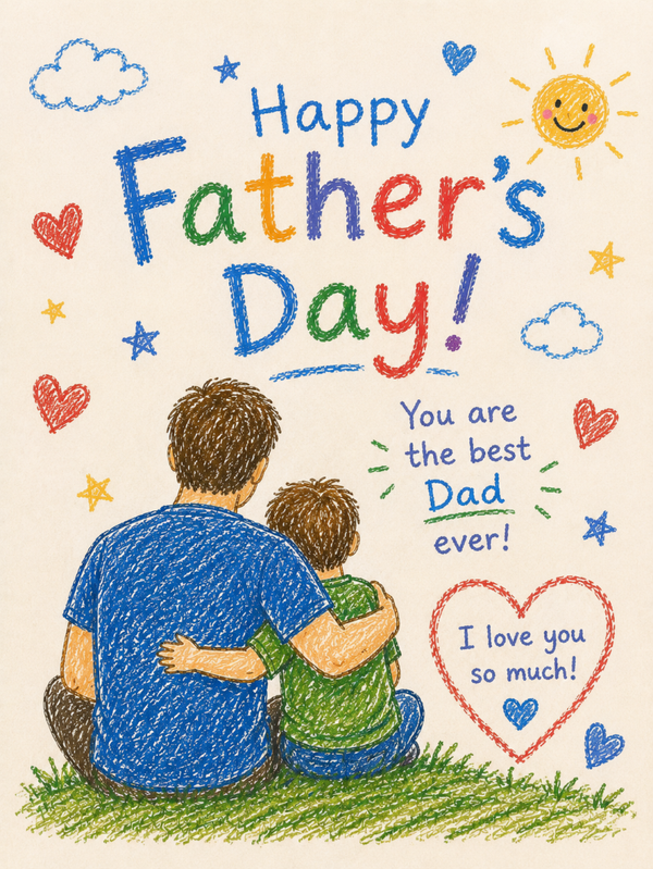 Happy Father’s Day Card for the Best Dad – Childlike Drawing