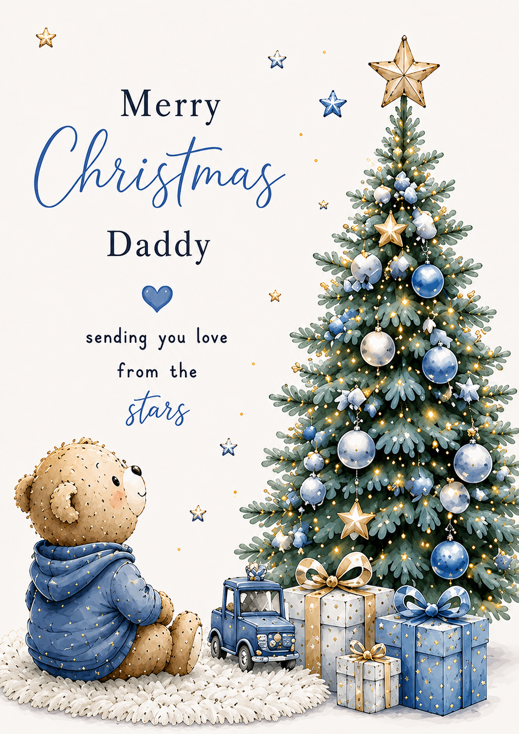 Merry Christmas Daddy – Teddy Looking at the Christmas Tree Card