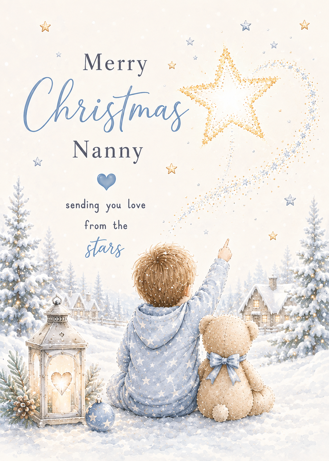 Merry Christmas Nanny – Boy Pointing to a Christmas Star Card