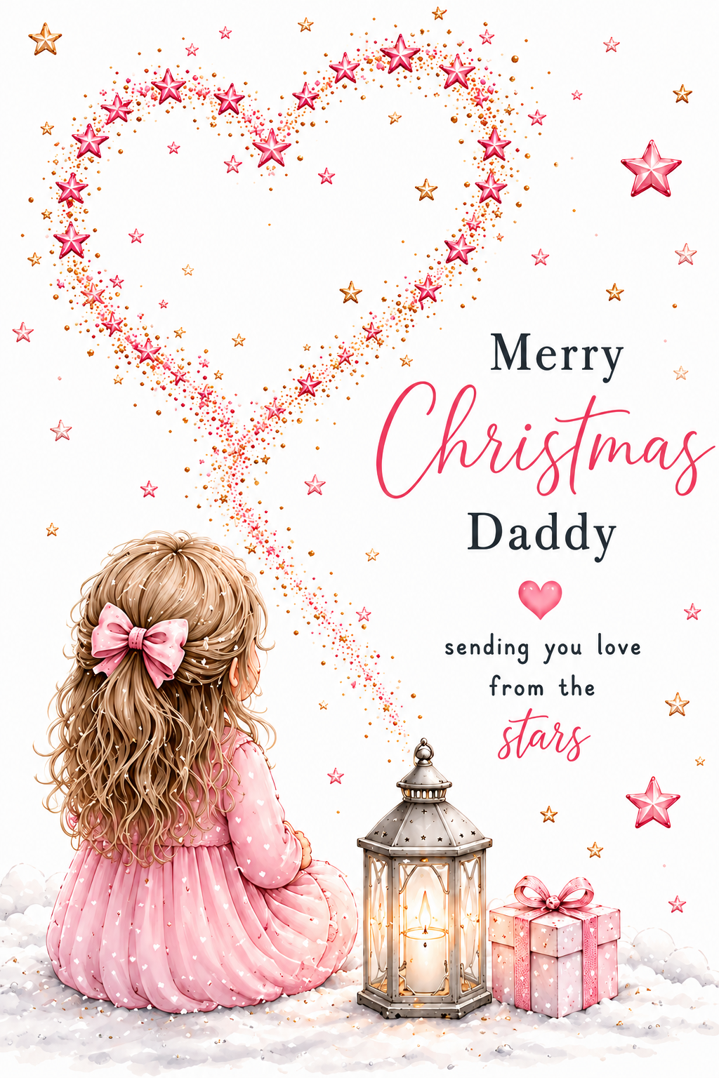 Merry Christmas Daddy – Girl Beneath a Heart of Stars Card