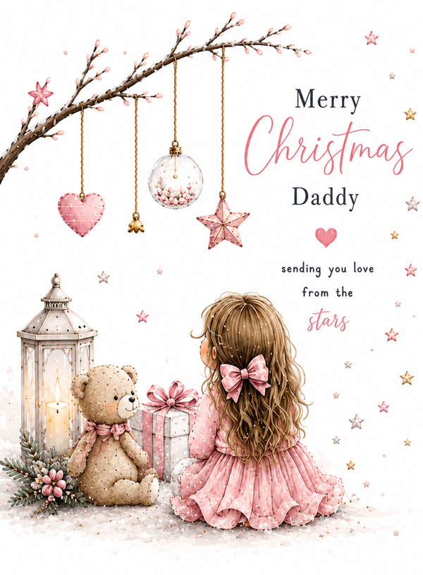 Merry Christmas Daddy – Girl, Teddy & Present Card