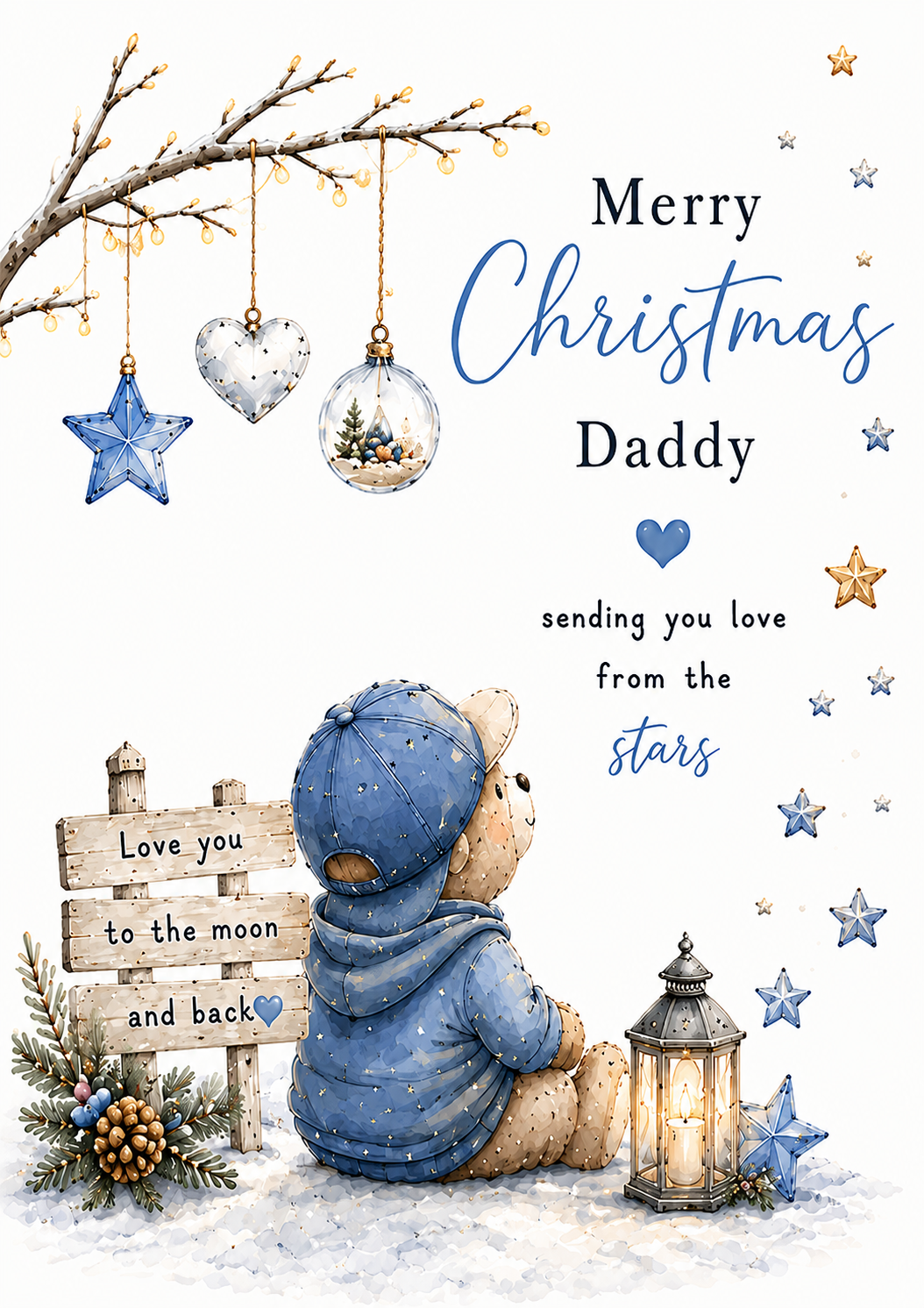 Merry Christmas Daddy – Teddy, Lantern & Moon Card