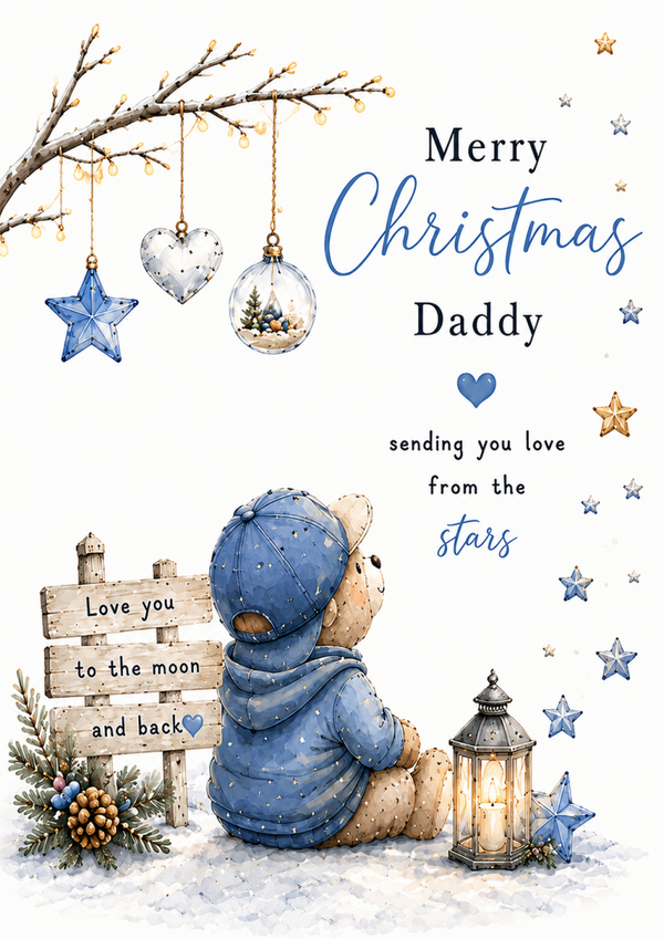 Merry Christmas Daddy – Teddy, Lantern & Moon Card