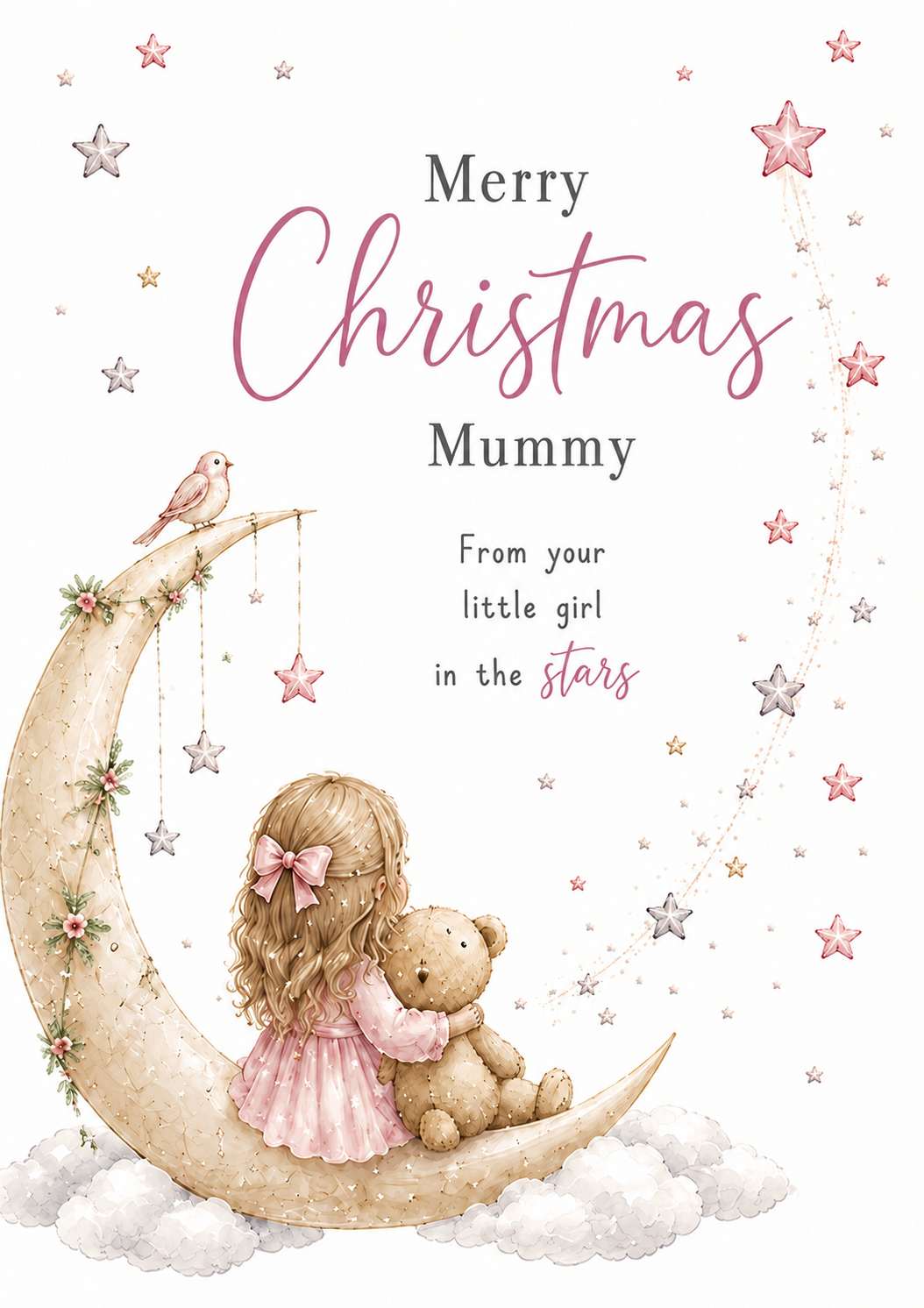 Merry Christmas Mummy – Little Girl on the Moon Remembrance Card