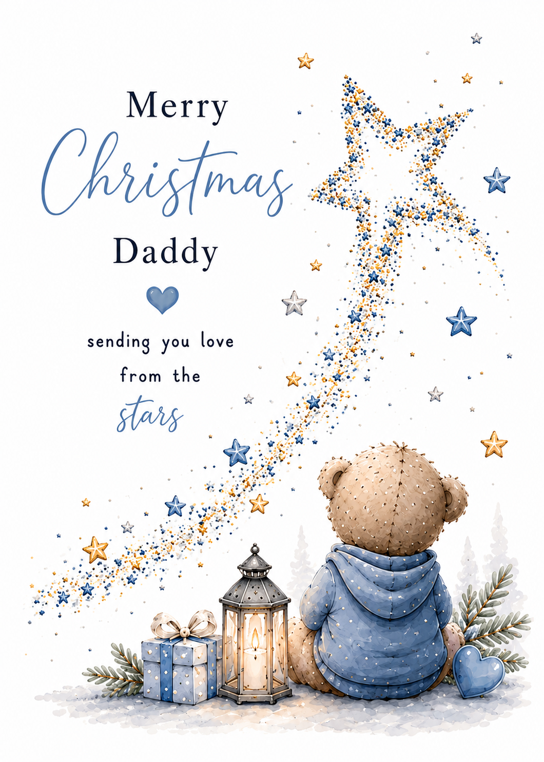 Merry Christmas Daddy – Teddy Under a Starry Sky Card