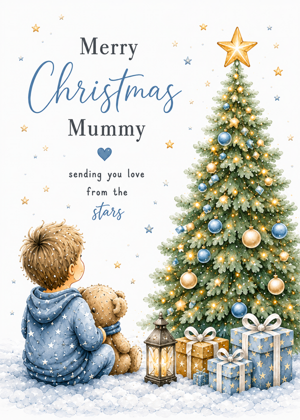 Merry Christmas Mummy – Little Boy & Teddy Remembrance Card