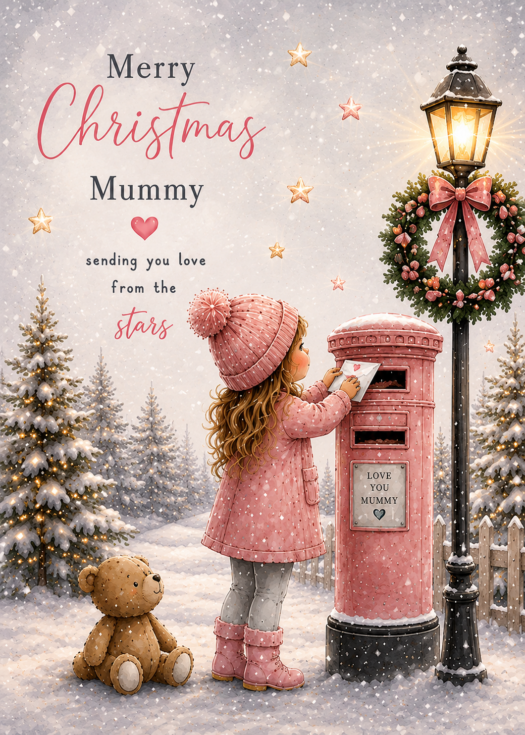 Merry Christmas Mummy – Sending Love From the Stars Pink Postbox Card