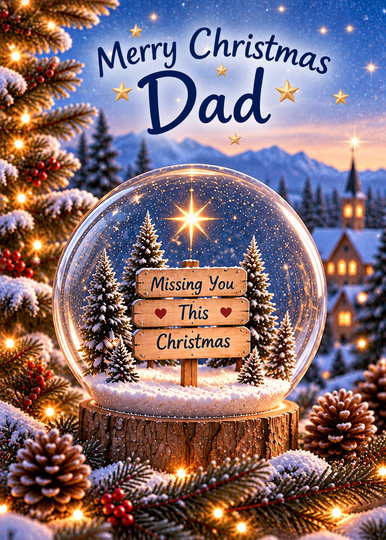 Merry Christmas Dad Card – Missing You Snow Globe