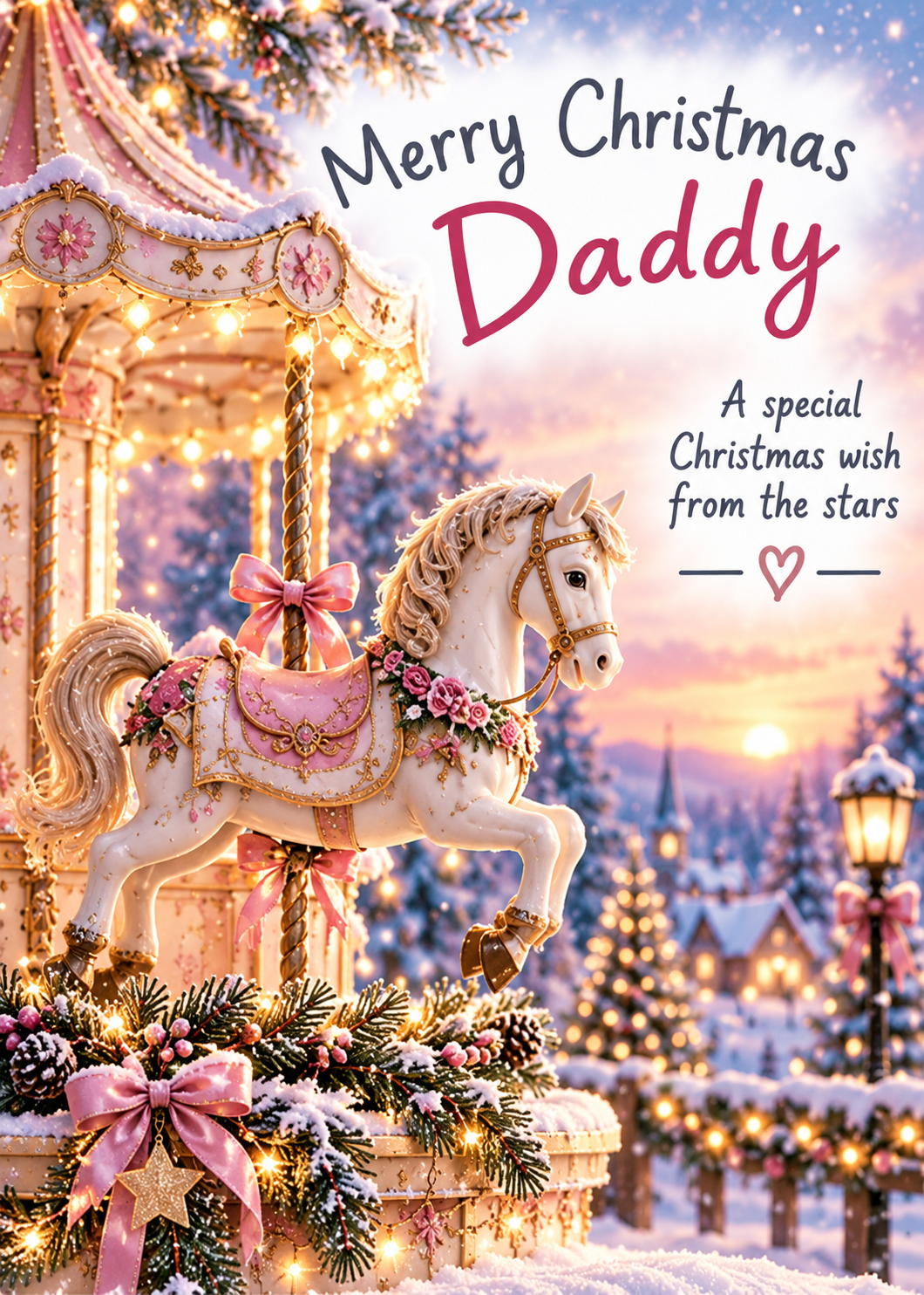 Merry Christmas Daddy Card – Carousel Horse from the Stars