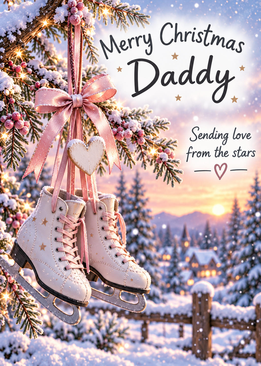Merry Christmas Daddy Card – Pink Ice Skates from the Stars