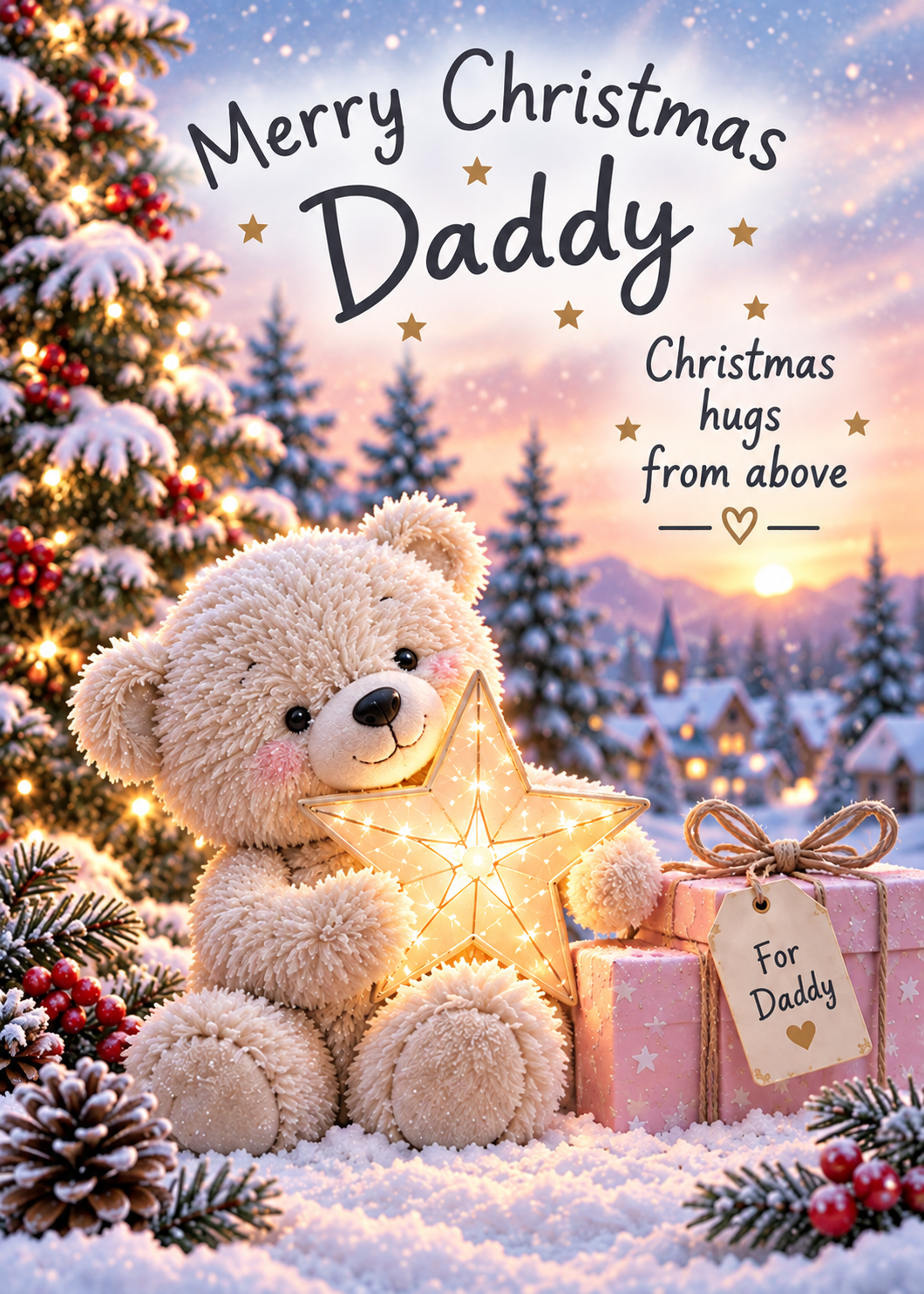 Merry Christmas Daddy Card – Teddy with Star from Above