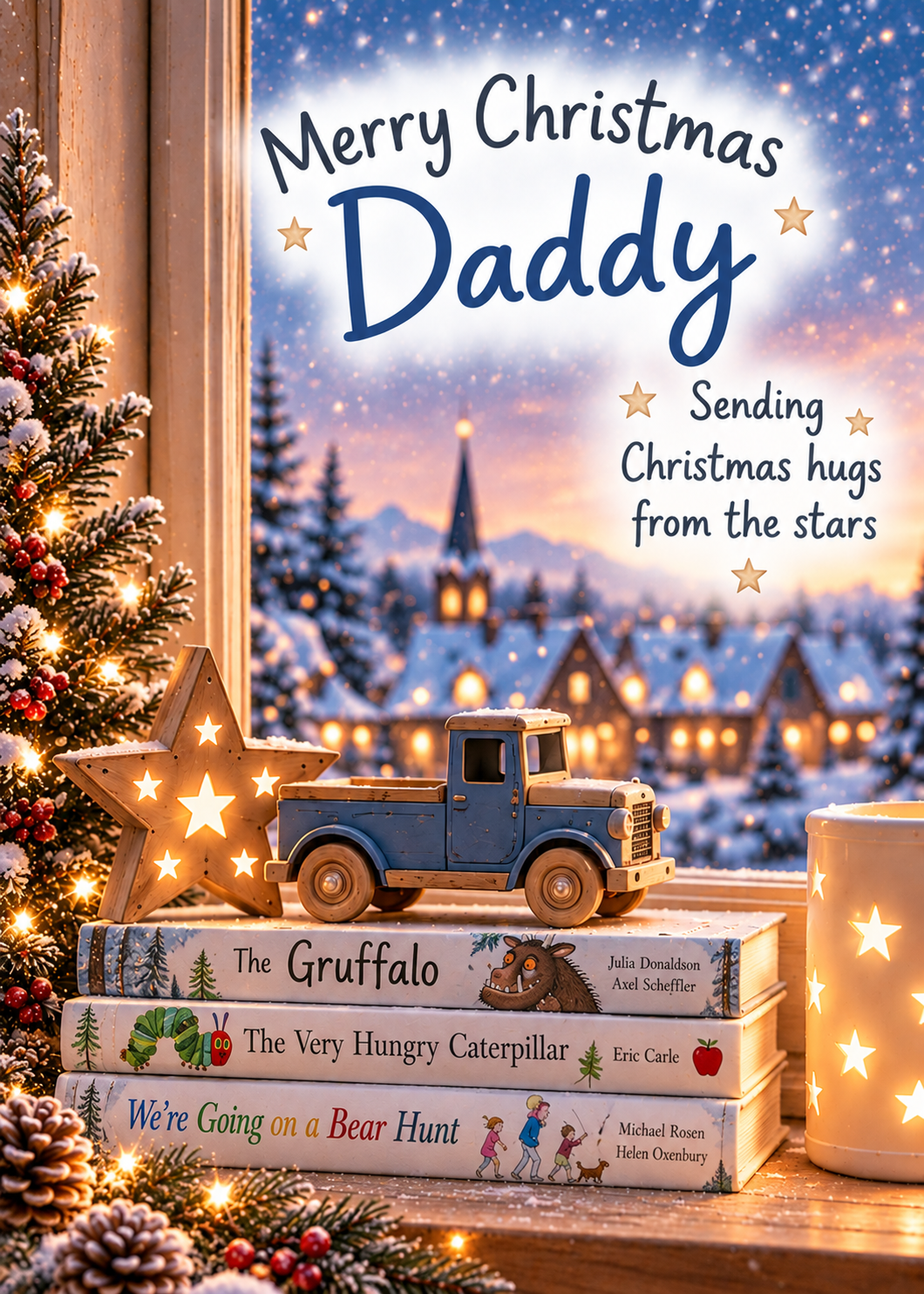 Merry Christmas Daddy Card – Toy Truck and Storybooks