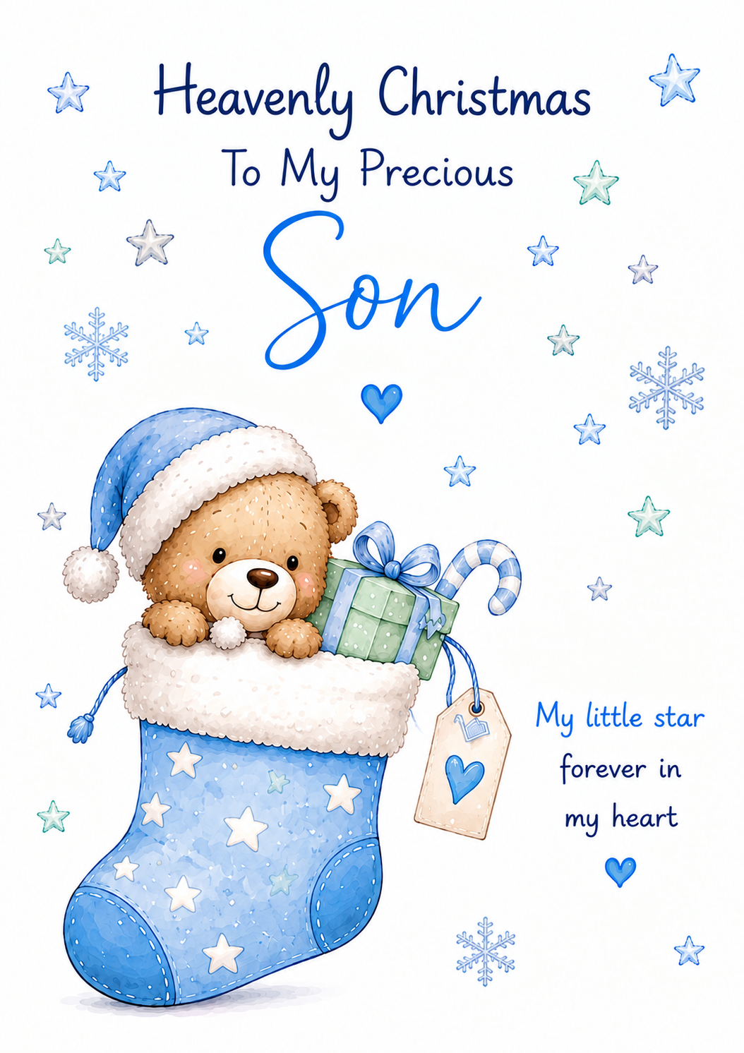 Christmas Card for Son in Heaven – Teddy in Stocking