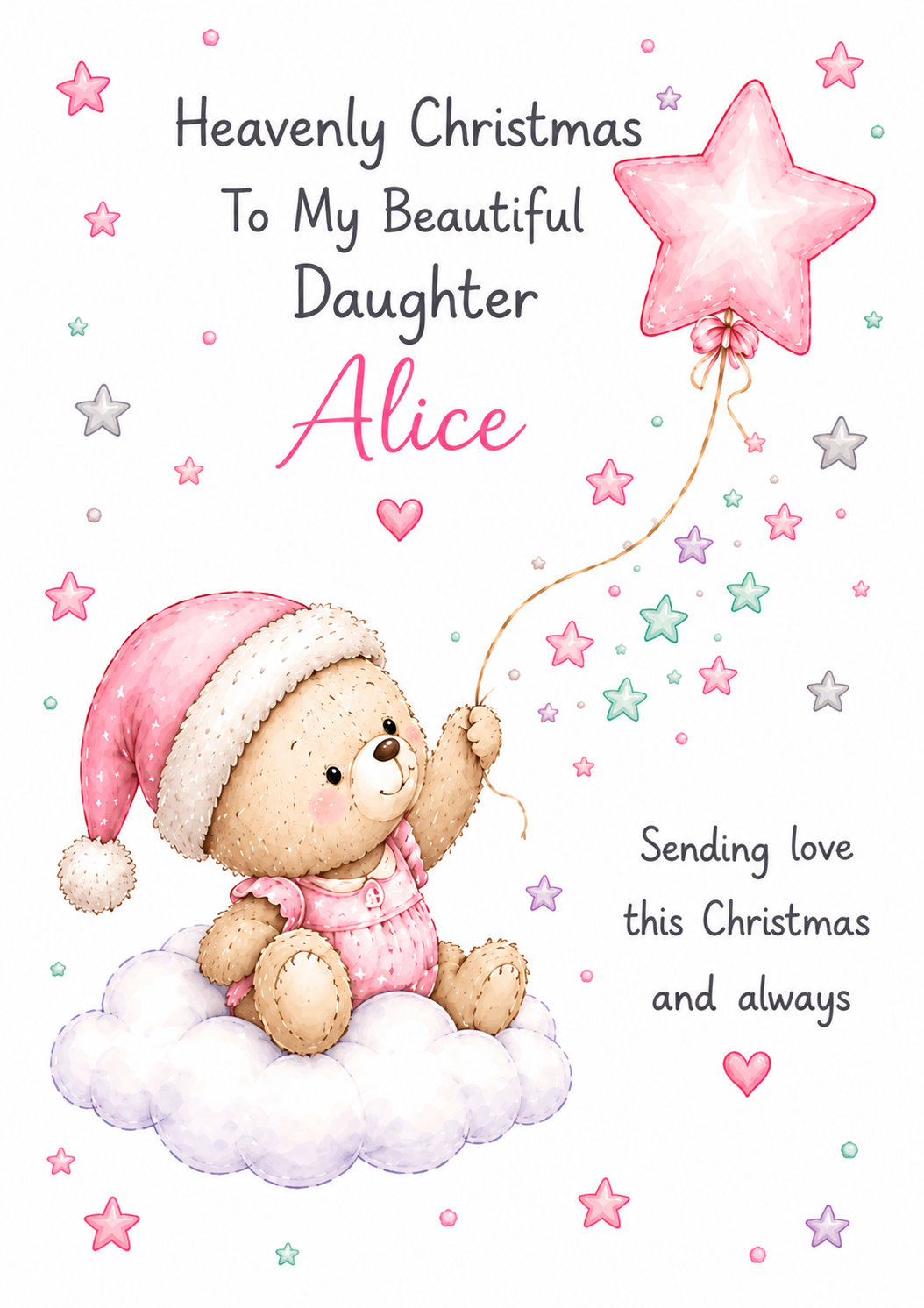Personalised Christmas Card for Daughter – Star Balloon