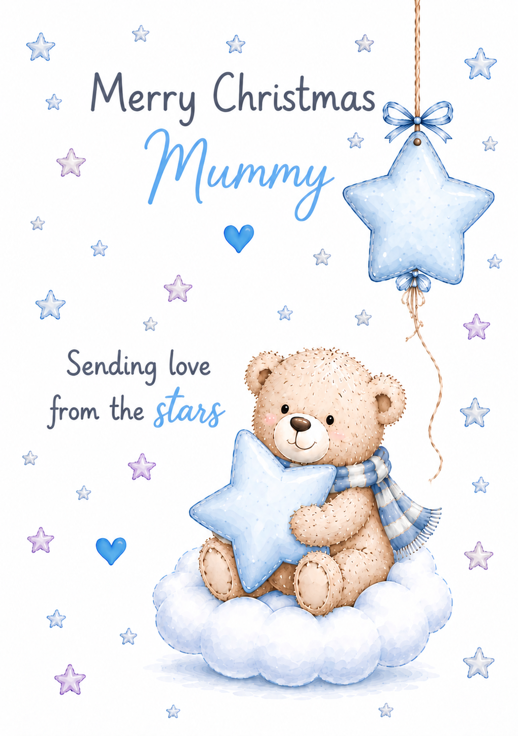 Merry Christmas Mummy Card – Teddy with Blue Star