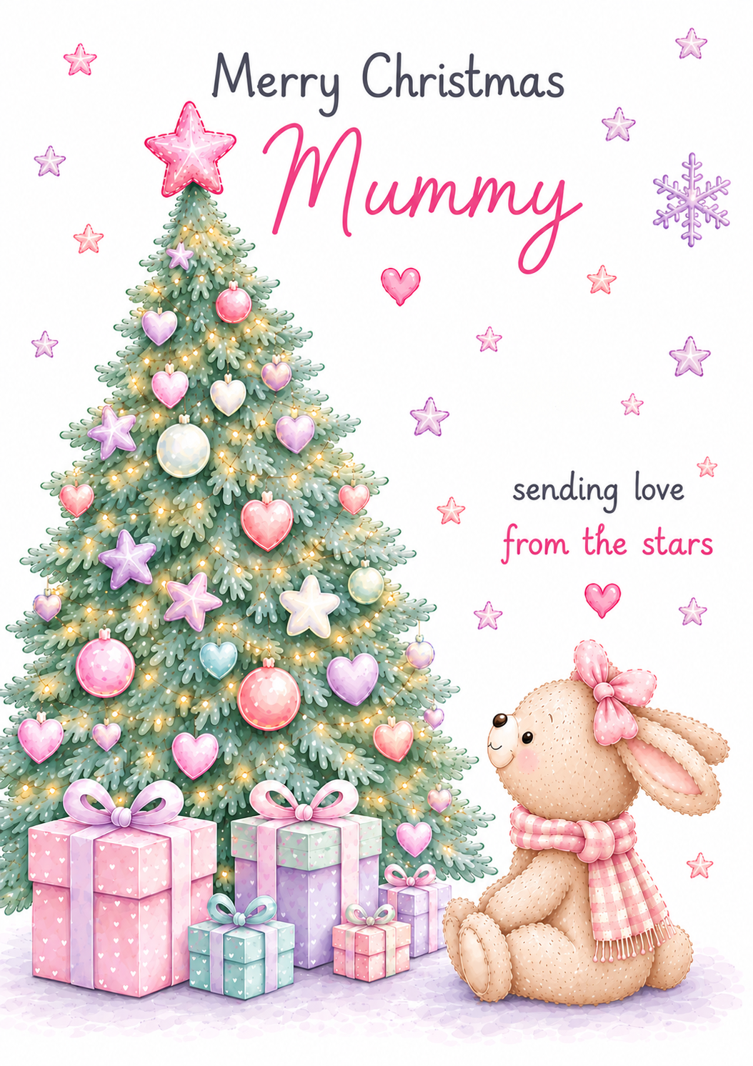 Merry Christmas Mummy Card – Bunny and Christmas Tree