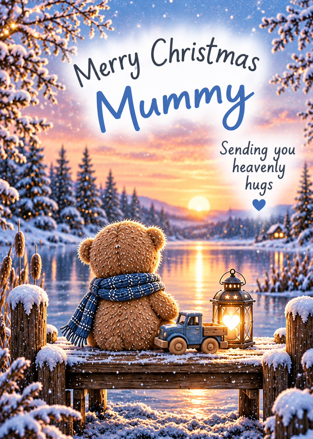 Merry Christmas Mummy Card – Teddy by Winter Lake