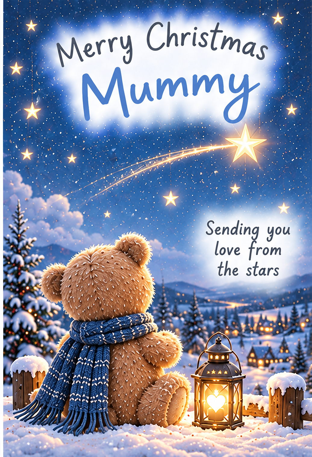 Merry Christmas Mummy Card – Teddy and Shooting Star