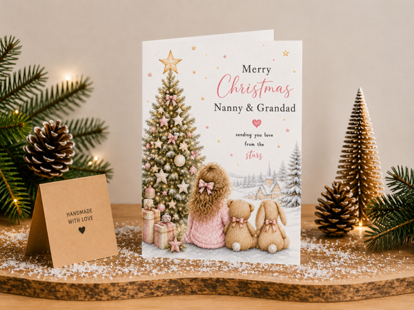 Merry Christmas Nanny & Grandad Card – Girl by Christmas Tree
