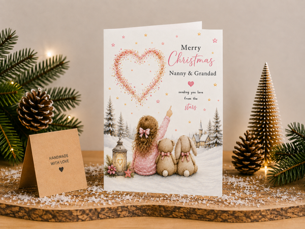 Merry Christmas Nanny & Grandad Card – Pink Heart of Stars