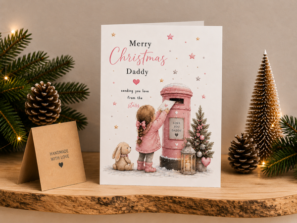 Merry Christmas Daddy Card – Girl Posting a Christmas Letter