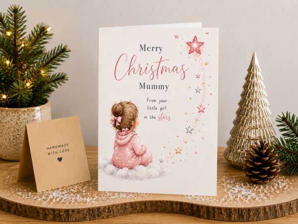 Merry Christmas Mummy Card – Girl beneath Christmas Stars